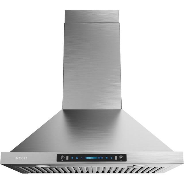 IKTCH 30 inch Wall Mount Range Hood 900 CFM Ducted/Ductless Convertible, Kitchen Chimney Vent Stainless Steel with Gesture Sensing & Touch Control